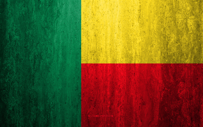 Flag of Benin, 4k, stone sfondo, grunge flag, Africa, Benin, bandiera, grunge, natura, nazionale icona, stone texture