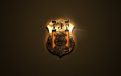 Besiktas JK, golden logo, Turkish football club, golden emblem, Istanbul, Turkey, golden carbon fiber texture, football, Besiktas logo