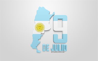 独立性のアルゼンチン, 月9, アルゼンチンの独立宣言, アルゼンチン国民の祝日, 3d地図のシルエットアルゼンチン, 国民の祝日のアルゼンチン