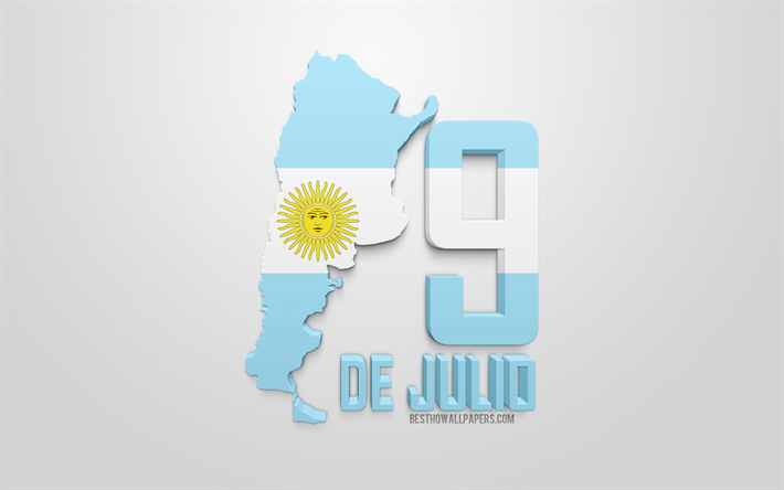 Oberoende av Argentina, 9 juli, Argentinska sj&#228;lvst&#228;ndighetsf&#246;rklaringen, Argentinas nationaldag, 3d-karta silhuetten av Argentina, nationella helgdagar i Argentina