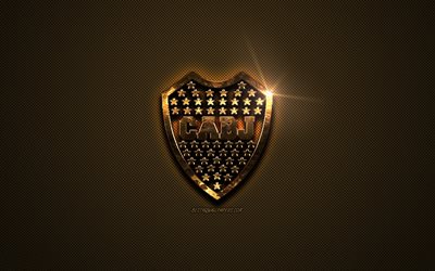 Boca Juniors, golden logo, Argentinean football club, golden emblem, Buenos Aires, Argentina, Argentina Super League, golden carbon fiber texture, football