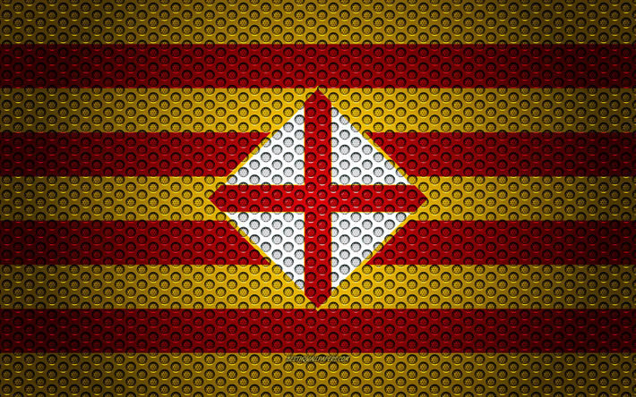 Lippu Barcelona, 4k, creative art, metalli mesh rakenne, Barcelonan lipun, kansallinen symboli, maakunnissa Espanja, Barcelona, Espanja, Euroopassa