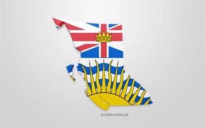 British Columbia map silhouette, 3d flag of British Columbia, province of Canada, 3d art, British Columbia 3d flag, Canada, North America, British Columbia, geography, British Columbia 3d silhouette
