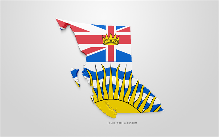 British Columbia mapa silhueta, 3d bandeira de British Columbia, prov&#237;ncia do Canad&#225;, Arte 3d, British Columbia 3d bandeira, Canad&#225;, Am&#233;rica Do Norte, British Columbia, geografia, British Columbia 3d silhueta