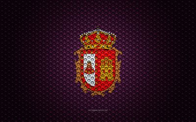 Bandera de Burgos, 4k, arte creativo, malla de metal textura, Burgos bandera, s&#237;mbolo nacional, de las provincias de Espa&#241;a, Burgos, Espa&#241;a, Europa