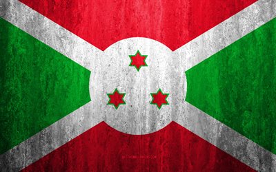 Flag of Burundi, 4k, stone background, grunge flag, Africa, Burundi flag, grunge art, national symbols, Burundi, stone texture