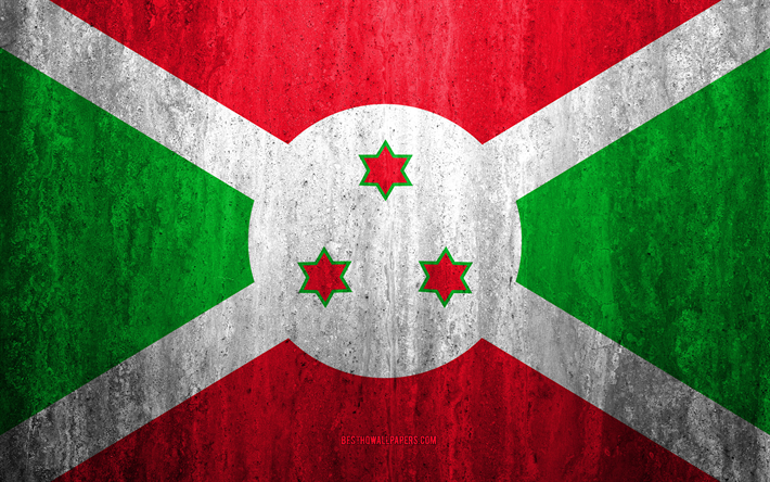 Flag of Burundi, 4k, stone background, grunge flag, Africa, Burundi flag, grunge art, national symbols, Burundi, stone texture