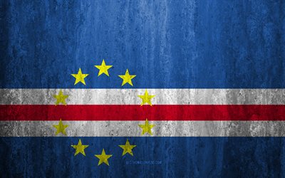 Bandera de Cabo Verde, 4k, stone, antecedentes, grunge flag, &#193;frica, Cabo Verde bandera, grunge, estilo, s&#237;mbolo nacional, Cabo Verde, stone texture