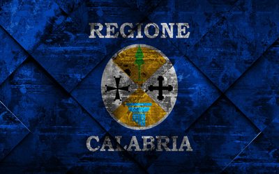 Flag of Calabria, 4k, grunge art, rhombus grunge texture, Italian region, Calabria flag, Italy, national symbols, Calabria, regions of Italy, creative art