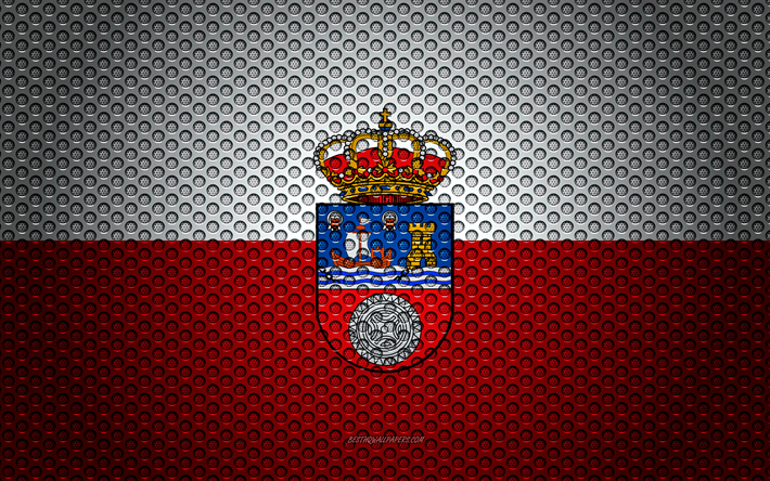 İspanya, Cantabria, Avrupa Cantabria bayrak, 4k, yaratıcı sanat, metal mesh dokusu, Cantabria bayrak, ulusal sembol, il
