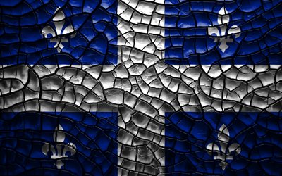 Flag of Quebec, 4k, canadian provinces, cracked soil, Canada, Quebec flag, 3D art, Quebec, Provinces of Canada, administrative districts, Quebec 3D flag, North America