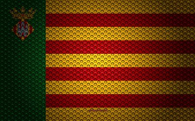 Flagga Castellon, 4k, kreativ konst, metalln&#228;t konsistens, Castellon flagga, nationell symbol, provinserna i Spanien, Castellon, Spanien, Europa