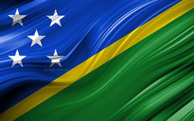 4k, Salomonsaarten lippu, Oseanian maat, 3D-aallot, Lipun Solomon Islands, kansalliset symbolit, Salomonsaarten 3D flag, art, Oseania, Solomon Islands