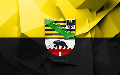 4k, Bandiera della Sassonia-Anhalt, arte geometrica, Stati della Germania, Sassonia-Anhalt, bandiera, creativo, germania, amministrativo, distretti, Sassonia-Anhalt 3D, Germania