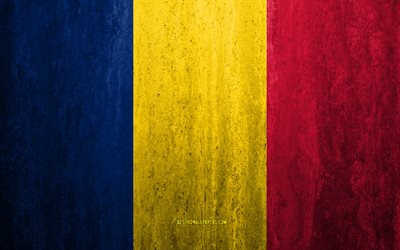 Flag of Chad, 4k, stone background, grunge flag, Africa, Chad flag, grunge art, national symbols, Chad, stone texture