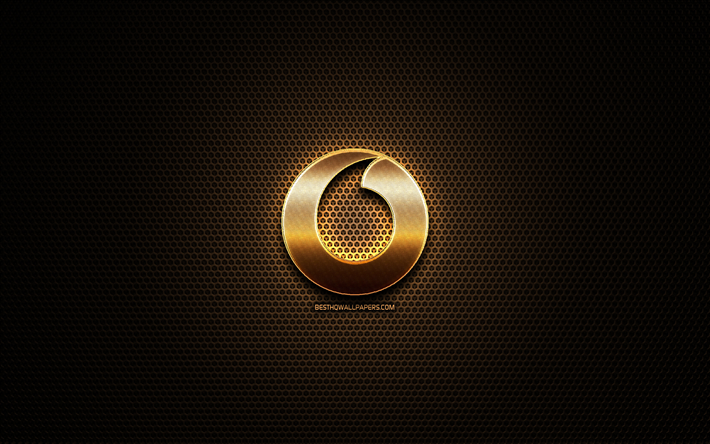 vodafone glitter-logo, kreativ, metal grid background, vodafone logo, marken, vodafone