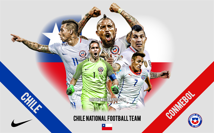 Chili &#233;quipe nationale de football, chefs d&#39;&#233;quipe, la CONMEBOL, le Chili, Am&#233;rique du Sud, le football, le logo, l&#39;embl&#232;me, Alexis Sanchez, Arturo Vidal, Gary Medel