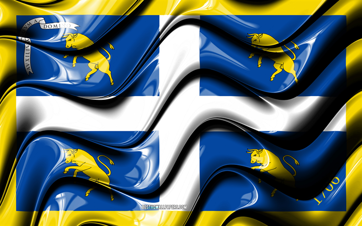 Turin Flag, 4k, Cities of Italy, Europe, Flag of Turin, 3D art, Turin, Italian cities, Turin 3D flag, Italy