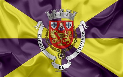 Portekiz Coimbra B&#246;lgesinin bayrağı, 4k, ipek bayrak, ipek doku, Coimbra District, Portekiz, Coimbra B&#246;lge bayrağı, b&#246;lge