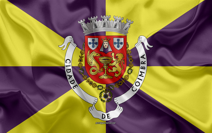Bandiera del Distretto di Coimbra, 4k, bandiera di seta, di seta, texture, Distretto di Coimbra, in Portogallo, Coimbra Distretto bandiera, regione del Portogallo