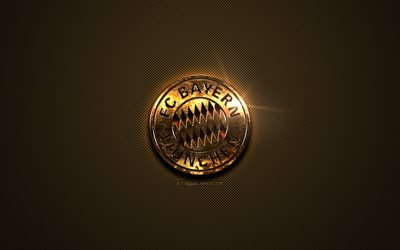FC Bayern M&#252;nchen, golden logotyp, Tysk fotboll club, gyllene emblem, M&#252;nchen, Tyskland, Bundesliga, golden kolfiber konsistens, fotboll