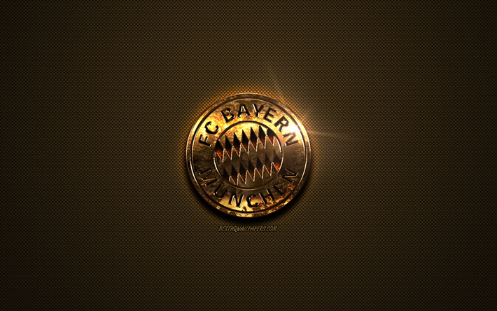 FC Bayern M&#252;nih, altın logo, Alman Futbol Kul&#252;b&#252;, altın amblem, M&#252;nih, Almanya, Bundesliga, altın karbon fiber doku, futbol