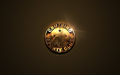 Cruzeiro EC, golden logo, Brazilian football club, golden emblem, Belo Horizonte, Brazil, Serie A, golden carbon fiber texture, football, Cruzeiro Esporte Clube