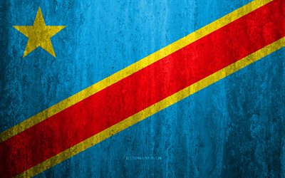 Flag of Democratic Republic of Congo, 4k, stone background, grunge flag, Africa, grunge art, national symbols, Democratic Republic of Congo, stone texture