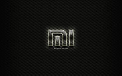 Xiaomi vidrio logotipo, fondo negro, ilustraciones, marcas, logotipo de Xiaomi, creativo, Xiaomi