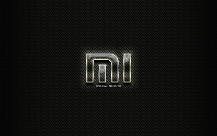 Xiaomi vidrio logotipo, fondo negro, ilustraciones, marcas, logotipo de Xiaomi, creativo, Xiaomi