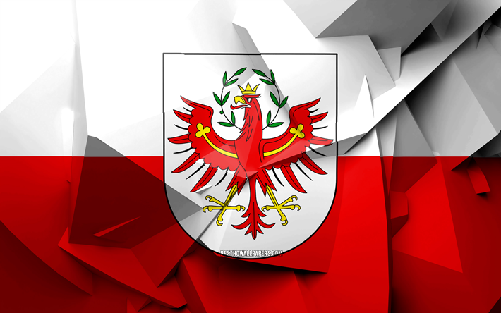 4k, Flag of Tyrol, geometric art, States of Austria, Tyrol flag, creative, austrian states, Tyrol, administrative districts, Tyrol 3D flag, Europe, Austria