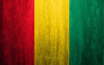 Lippu Guinea, 4k, kivi tausta, grunge lippu, Afrikka, Guinean lippu, grunge art, kansalliset symbolit, Guinea, kivi rakenne