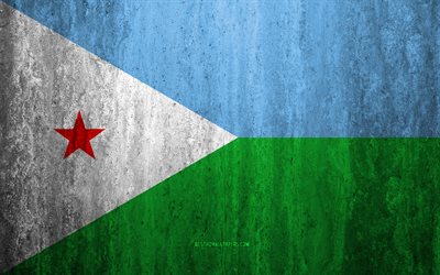 Flag of Djibouti, 4k, stone background, grunge flag, Africa, Djibouti flag, grunge art, national symbols, Djibouti, stone texture