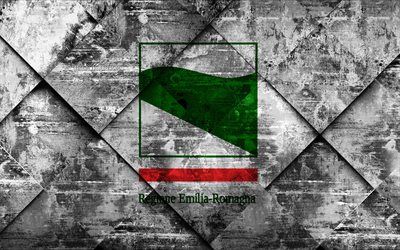 Flagga av Emilia-Romagna, 4k, grunge konst, rhombus grunge textur, Italienska regionen, Emilia-Romagna flagga, Italien, nationella symboler, Emilia-Romagna, regioner i Italien, kreativ konst