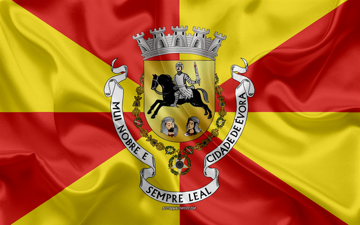 flagge von evora district, 4k, seide flagge, seide textur, evora district, portugal, evora district flagge, die region portugal
