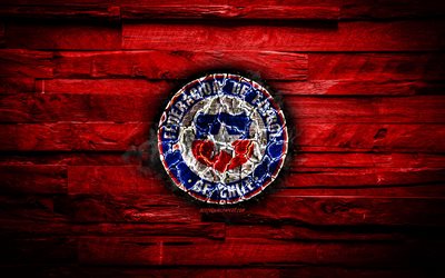 Chile, burning logo, Conmebol, red wooden background, grunge, South America National Teams, football, Chilean soccer team, soccer, Chile national football team