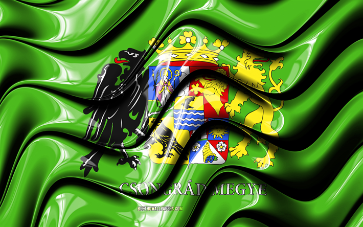 Csongrad bandiera, 4k, le Contee di Ungheria, i distretti amministrativi, Bandiera di Csongrad, 3D arte, Csongrad Contea contee ungheresi, Csongrad 3D bandiera, Ungheria, Europa