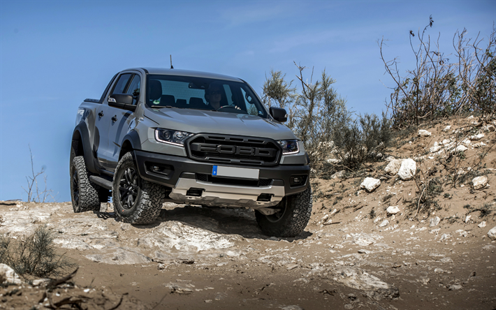 2019, Ford Ranger Raptor, Amerikan kamyonet, dış, yeni gri Ranger Raptor, Amerikan otomobil, Ford