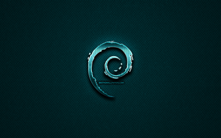 Debian brillo logotipo, creativo, de metal de color azul de fondo, logo de Debian, marcas, Debian