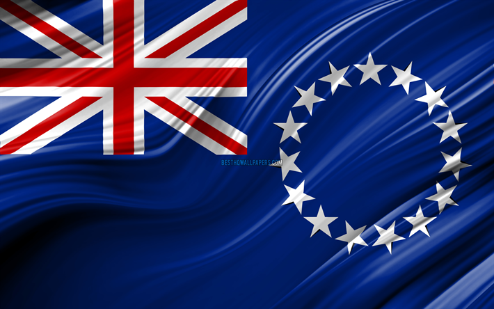 4k, Cook Islands flag, Oceanian countries, 3D waves, Flag of Cook Islands, national symbols, Cook Islands 3D flag, art, Oceania, Cook Islands