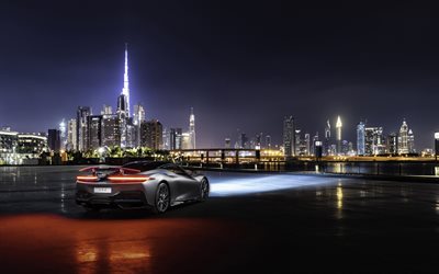 Pininfarina Battista, 2019, hypercar, rear view, exterior, Dubai, United Arab Emirates, cityscape, night, Pininfarina