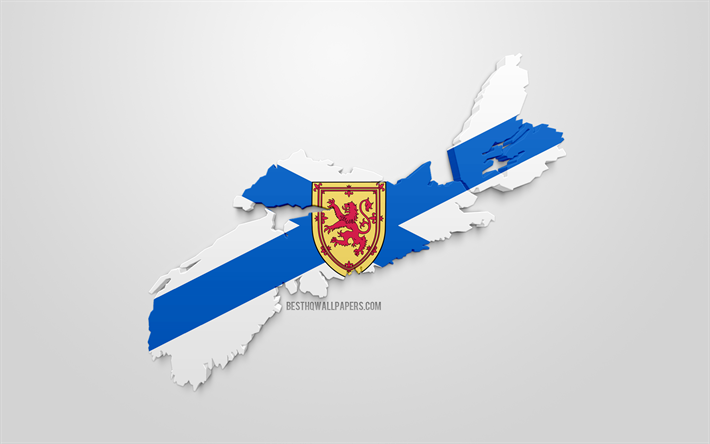Nova Scotia map silhouette, 3d flag of Nova Scotia, province of Canada, 3d art, Nova Scotia 3d flag, Canada, North America, Nova Scotia, geography, Nova Scotia 3d silhouette