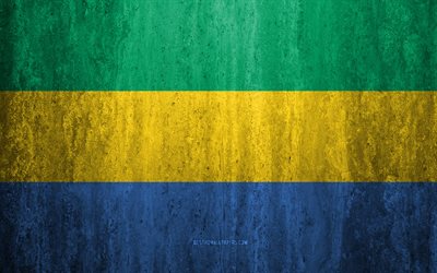 Flag of Gabon, 4k, stone background, grunge flag, Africa, Gabon flag, grunge art, national symbols, Gabon, stone texture