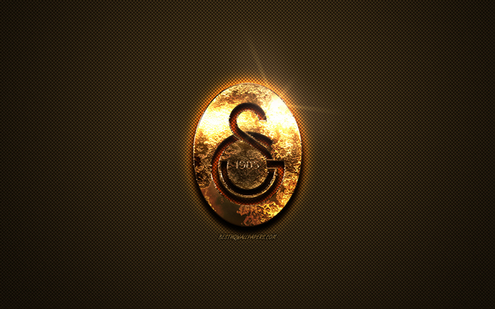Galatasaray SK, golden logotyp, Turkish football club, gyllene emblem, Istanbul, Turkiet, Super League, golden kolfiber konsistens, fotboll, Galatasaray logotyp