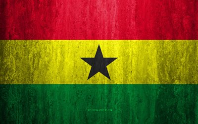 Flaggan i Ghana, 4k, sten bakgrund, grunge flagga, Afrika, Ghana-flagga, grunge konst, nationella symboler, Ghana, sten struktur