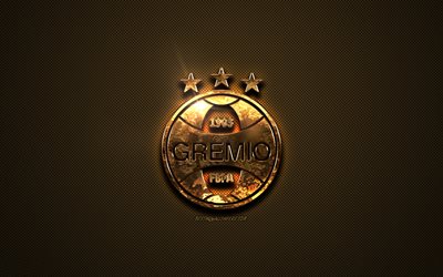 gremio fc, golden logo, brasilianische fußball-club, golden emblem, porto alegre, brasilien, serie a, golden kohlefaser-textur, fußball, gremio logo