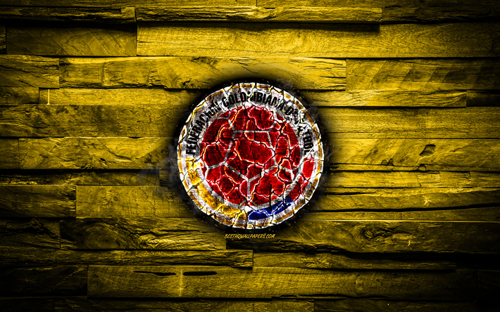 Colombia, burning logo, Conmebol, red wooden background, grunge, South America National Teams, football, Colombian soccer team, soccer, Colombia national football team