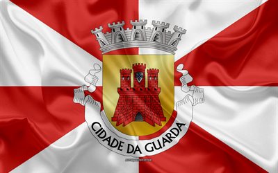 Bandiera di Guarda Quartiere, 4k, bandiera di seta, di seta, trama, Guarda District, Portogallo, Guarda la bandiera, la regione del Portogallo
