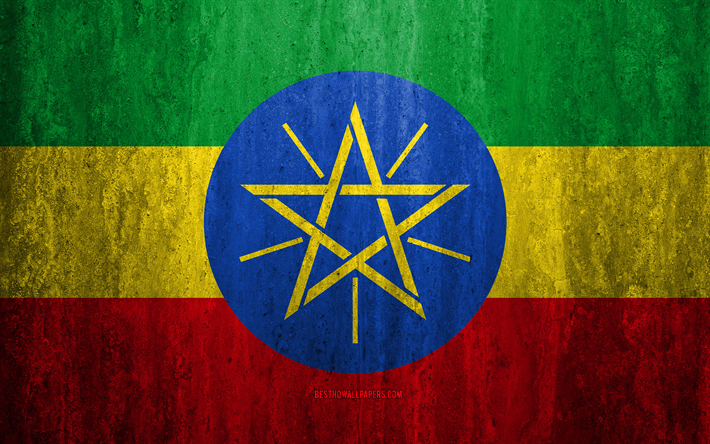旗のエチオピア, 4k, 石背景, グランジフラグ, アフリカ, エチオピア国旗, グランジア, 国立記号, エチオピア, 石質感