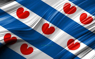 4k, Friesland flag, dutch provinces, 3D waves, Flag of Friesland, Provinces of Netherlands, Friesland, administrative districts, Friesland 3D flag, art, Europe, Netherlands